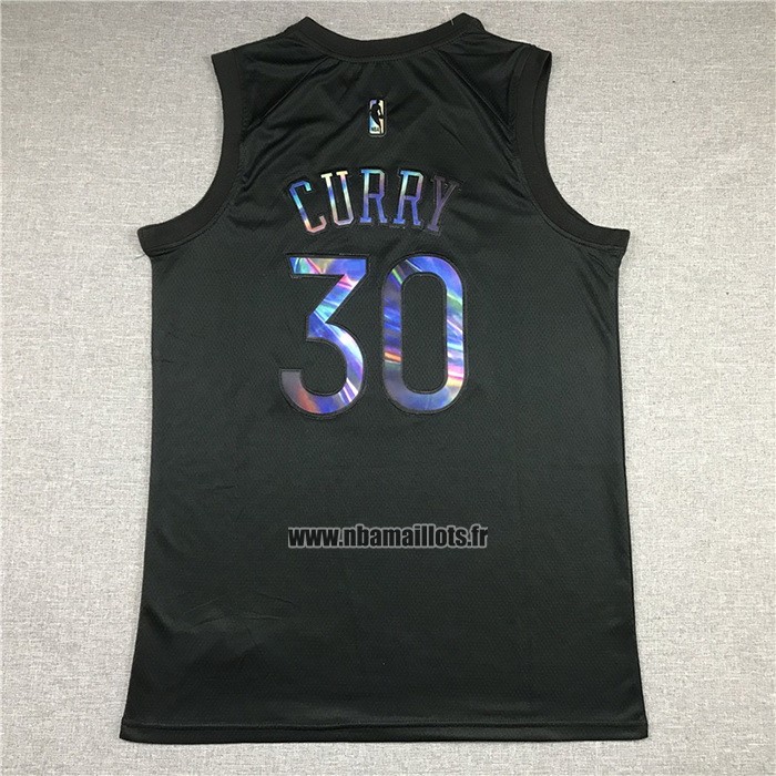 Maillot Golden State Warriors Stephen Curry No 30 Iridescent Logo Noir